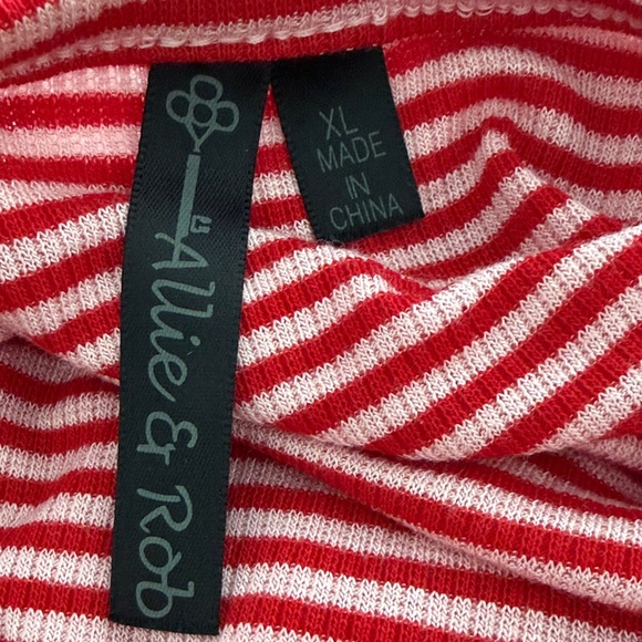 Allie & Rob Lace Trimmed Cold Shoulder Red Striped Tee Size L NWT - Picture 8 of 10